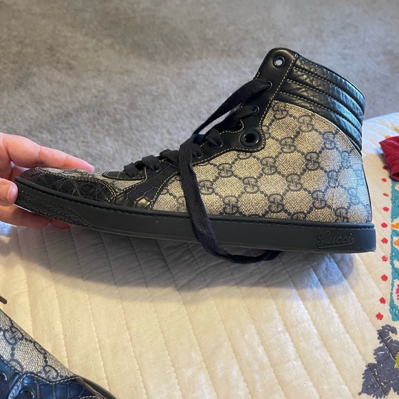 Gucci GG Imprime High Top Crocodile Skin Leather/Canvas Shoes Men’s US 9.5 - Picture 12 of 13